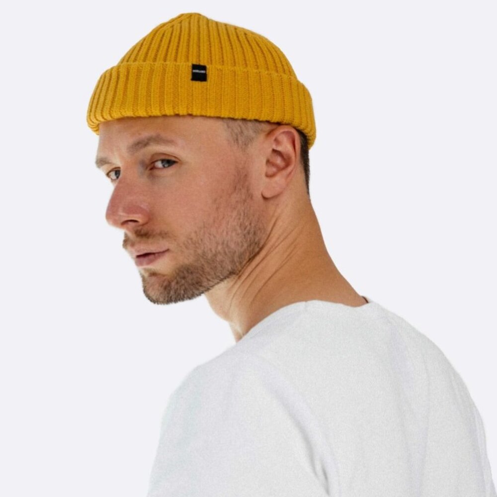 Fisherman Beanie - Ribbed Knit Watch Cap - Mustard Yellow Merino Wool Blend